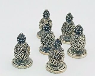 Set Of 6 Vintage Mini Pineapple Place Card Holders Name Table Number Silvertone