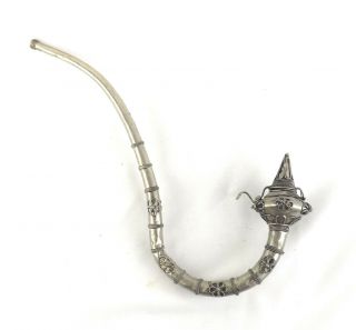 Chinese Silver Opium Poppy Pipe Floral Decoration 1900