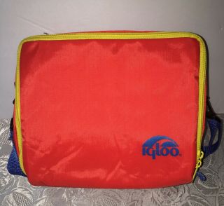 Vtg Igloo Lunch Bag Orange Yellow Blue Sandwich Container Shoulder Strap Zipper
