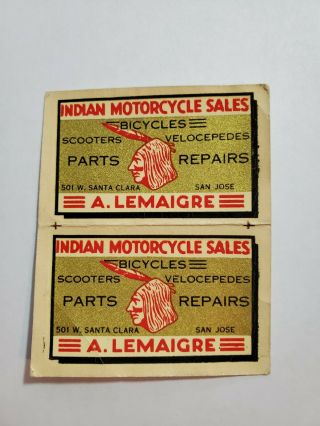 1930 - 40s San Jose Santa Clara Indian Motorcycle Sales A.  Lemaigre Parts 2 Decal