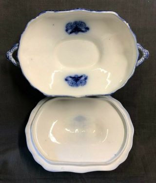 Flow Blue Covered Dish Wood & Son Seville Royal Semi Porcelain England Antique 2