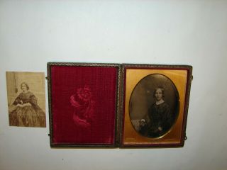 Antique 1/4 Plate Daguerreotype Photo Older Wealthy Women Full Case