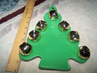 Vintage Christmas Tree Jingle Bells Door Hanger,  Leather.  1 In Bells