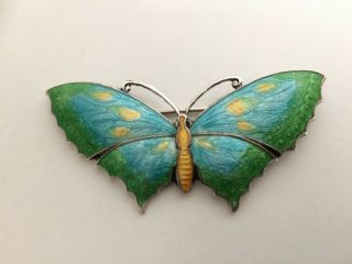 Antique Art Deco Sterling Silver & Guilloche Enamel Butterfly Brooch Circa 1920