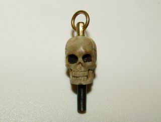 , Antique Georgian Memento Mori Carved Skull Watch Key Pendant