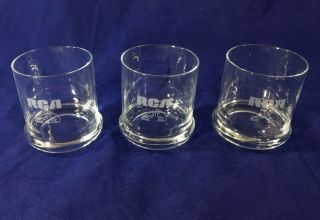 Set Of 3 Rca Nipper Dog Drinking Glasses Etched Vintage Rca Collectable Glasses