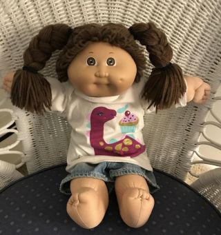 Vintage 1984 Cabbage Patch Kid 16” Cpk Doll Brownhair Braids Brown Eyes Clothes