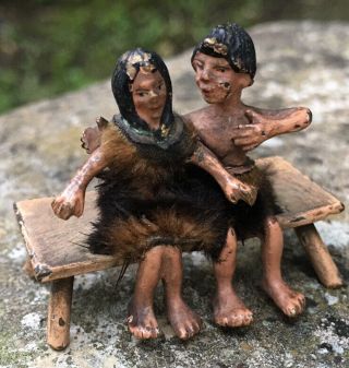 Antique Austrian Cold Painted Miniature Vienna Bronze Caveman And Sweetheart