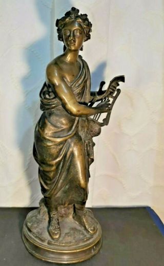 Large Antique French Bronze Figure Of Man Musician
