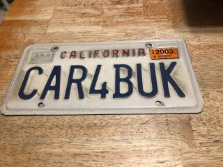 Vintage Sunny California Vanity License Plate,  Car 4 Buk (car4buk),