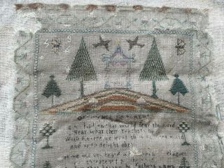 Antique Embroidery Sampler 17th 18th Century Jane White 9 Proverbs 30 17 2