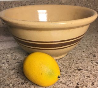 Vintage Stoneware Yellow Ware Bowl Brown Bands 8” Rrp Co Roseville Ohio