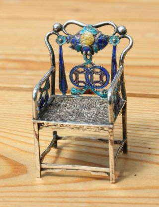 Antique Chinese Silver & Enamel Model Of A Chair