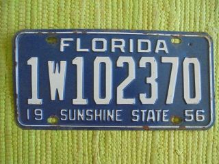 1956 Florida License Plate Fl 56 Tag Dade County Sunshine State 1w102370