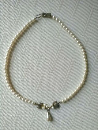 A Delicate Vintage White Faux Pearl Necklace,  Gold Tone,  C1960 - C1980