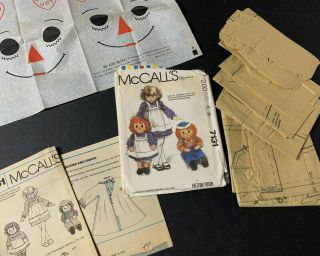 Vtg 1978 Raggedy Ann & Andy Doll,  Clothing & Apron Sewing Pattern Mccall 7131