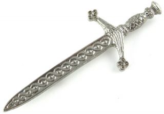 Vintage 1970s Silvertone Large Celtic Scottish Sword Dagger Shape Brooch