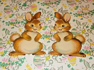 2 Vtg Easter Dennison Cardboard Decoration Die Cut Bunnys Rabbits 7 " Pair W