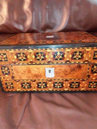 Antique Victorian Tunbridge Ware Style Banded Jewellery Trinket Box