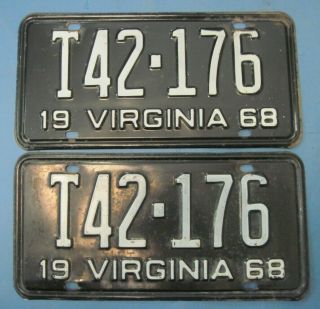 1968 Virginia Truck License Plates Matched Pair