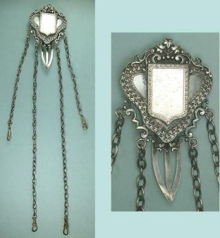 Antique Silver Plated Chatelaine W/ 4 Chains English 19th Century