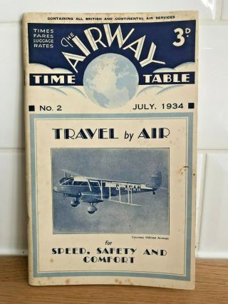 1934 The Airways Timetable De Havilland Dragon Early Airlines