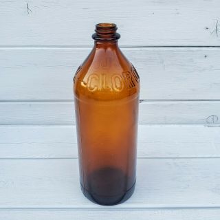 Vintage 1930s Clorox Amber Brown Embossed Glass Bottle 16oz