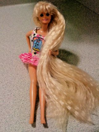 Vintage 1966 Body 1976 Head Mattel 12 " Barbie Doll W/ Extra Long Blonde Hair