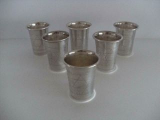 Set Of Six Solid Silver Tot Measures Kiddush Cups London 1929