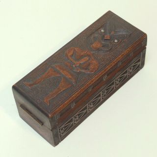 Antique C19th Hand Carved Wood Zealand Maori Box Figure Mere Club Haka C1890