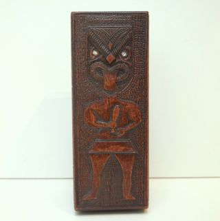 Antique C19th Hand Carved Wood Zealand Maori Box Figure Mere Club Haka c1890 3