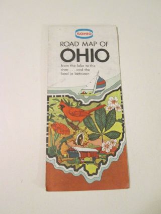 Vintage 1980 Sohio - Road Map Of Ohio - Oil Gas Service Station Travel Road Map