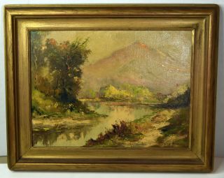 15 " Antique Oil Painting On Canvas Percy Niles Impressionism Landscape Stream