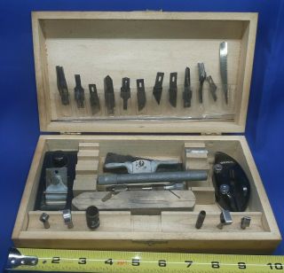 Vintage X - Acto Knife Kit Set In Wooden Dovetail Box Case Plane Draw Knife Blades