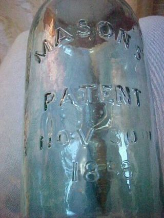 Antique Masons Patent Nov 30th 1858 Canning Fruit Jar W Zinc Lid