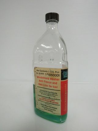 Vintage Gm General Motors Windshield Washer Fluid Glass Bottle Sb496