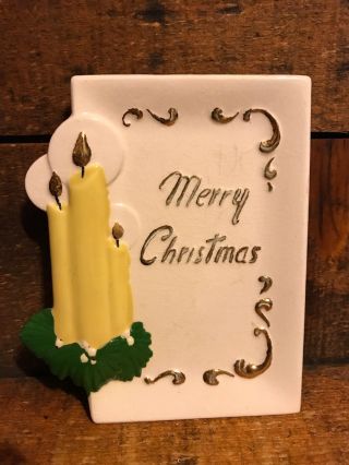Vintage Mid Century Modern 1950s Ceramic Christmas Wall Plaque Candles 4x5