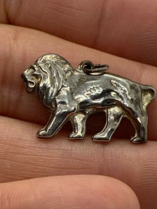 Vintage Leo Lion Sterling Silver Puffy Bracelet Charm Or Small Pendant
