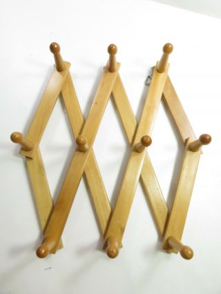 10 Peg Accordion Expandable Folding Wood Coat Rack Wall Hanger Solid