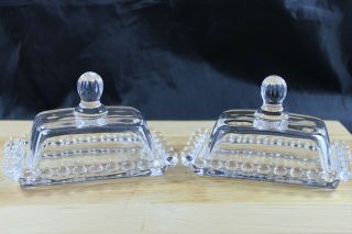 Circleware Catalina Set Of 2 Hobnail Mini Glass Butter And Cheese Dishes W/ Lid