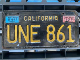 Vintage Black California License Plate 1967 And 1968 Stickers