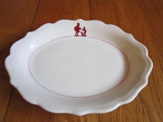 Vintage Syracuse China Chef Boy Dog Red Small Oval Dish Restaurant Hard To Find
