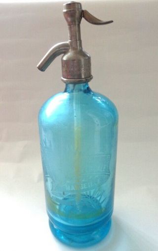 Antique French Soda Syphon Blue Glass From Marseille