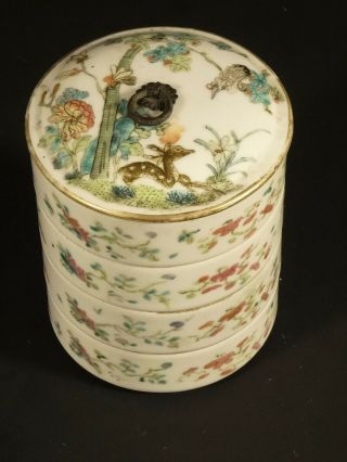 Antique 19th C Chinese Famille Rose Porcelain Stacking Box - Pristine