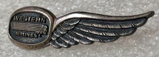 Vintage Sterling Silver Western Airlines Pilot’s Wings Indian Logo Pin Badge