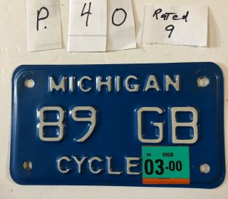 Michigan Motorcycle License Plate Gb 500 Honda Vanity Plate Rare 1989