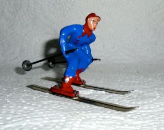 Vintage Lead Barclay " Man On Skis In Blue & Red " B190 Near