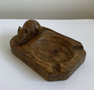 Antique Robert ‘mouseman’ Thompson Carved Oak Ashtray Or Pin Dish