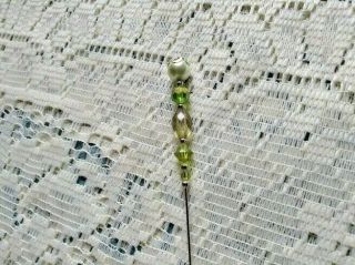 Antique Vintage Lime Greens Silver Hat Pin W/ Clutch,  6 " Long,  Hatpin