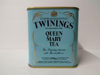 Vintage Twinings Queen Mary Tea Blue Teal Metal Tin 100g Empty Can London